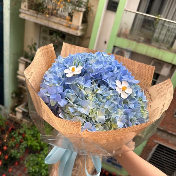 Bó Hoa Cẩm Tú Cầu Xanh Biển