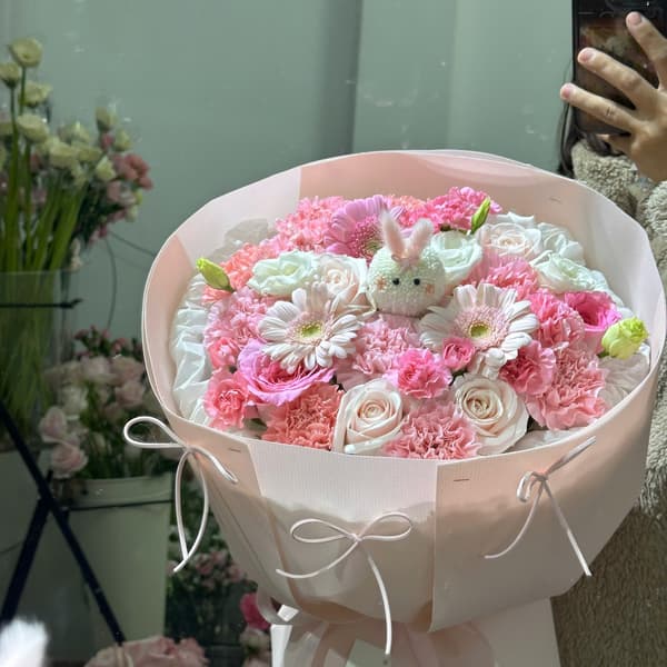 Bó Hoa Hồng Thỏ Bông